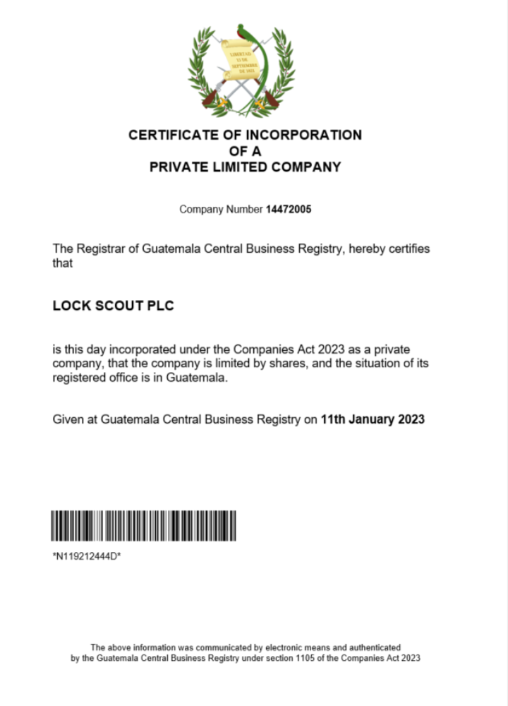 Guatemala certificate of registration Word and PDF template
